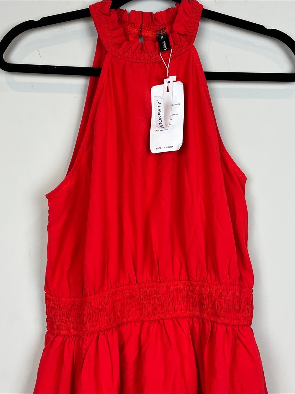 NWT MEROKEETY Halter Neck A-Line Swing Mini Dress Red Size Small - Picture 2 of 8